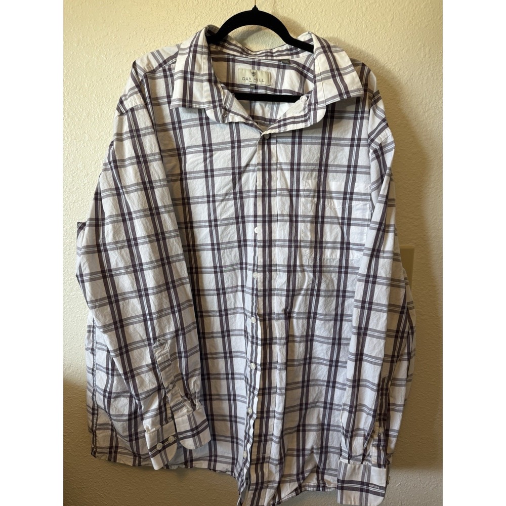 Oak Hill Men's 3XLT White Purple Plaid Cotton Long Sleeve Button-Up Shirt. N4